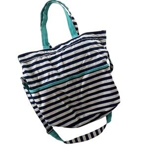 Striped Tote Bag with Teal Accents 31 Thirty one blue organizer purse carryall